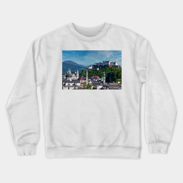 Old town of Salzburg with Hohensalzburg Fortress Crewneck Sweatshirt by Offiinhoki